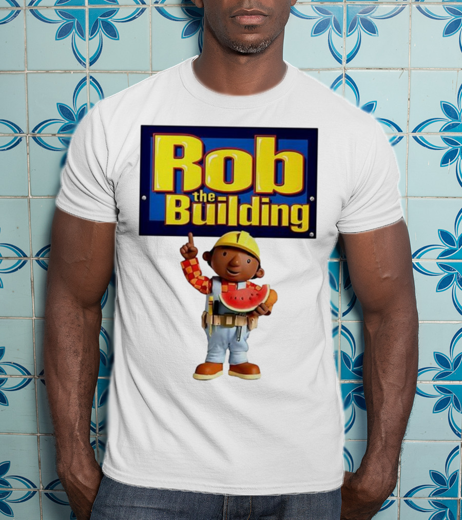 Rob The Building Cartoon Construction Character Eating Watermelon T-Shirt