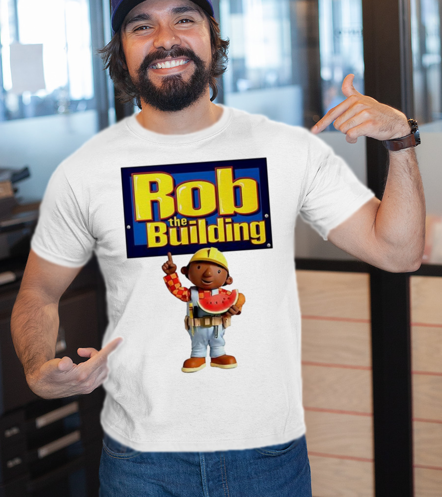 Rob The Building Cartoon Construction Character Eating Watermelon T-Shirt
