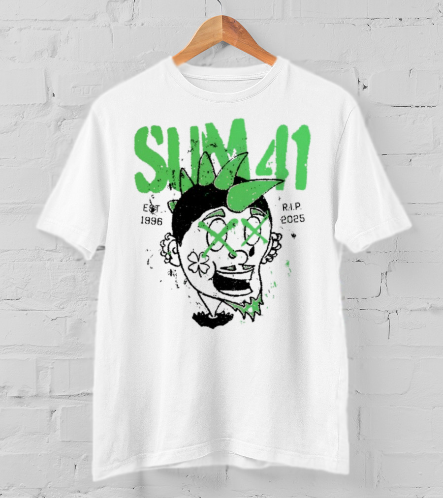 Sum41 St Patrick's Day Punk Skull Green Spikes T-Shirt