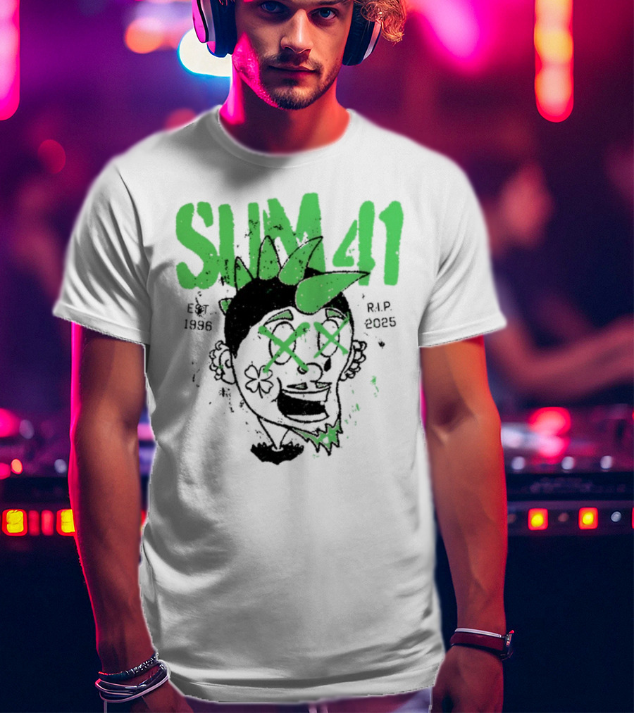 Sum41 St Patrick's Day Punk Skull Green Spikes T-Shirt