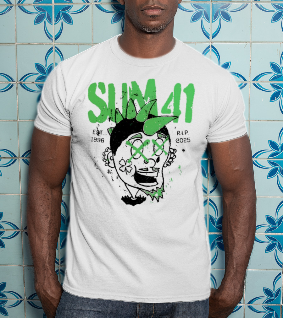 Sum41 St Patrick's Day Punk Skull Green Spikes T-Shirt