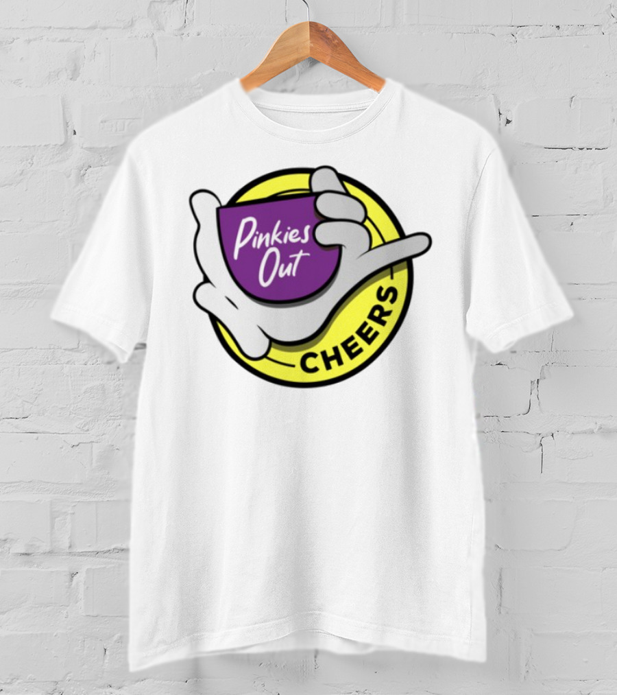 Pinkies Out Cheers Hand Gesture Circle Yellow Background T-Shirt