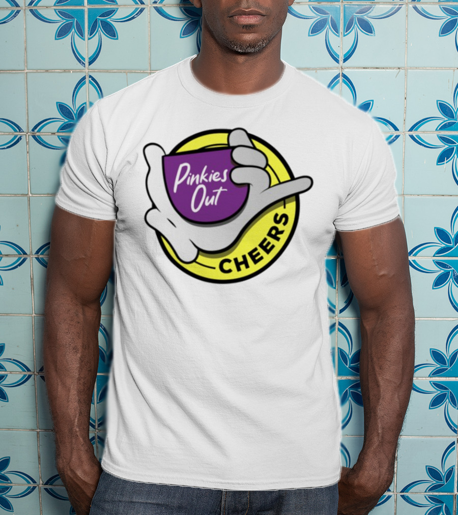 Pinkies Out Cheers Hand Gesture Circle Yellow Background T-Shirt
