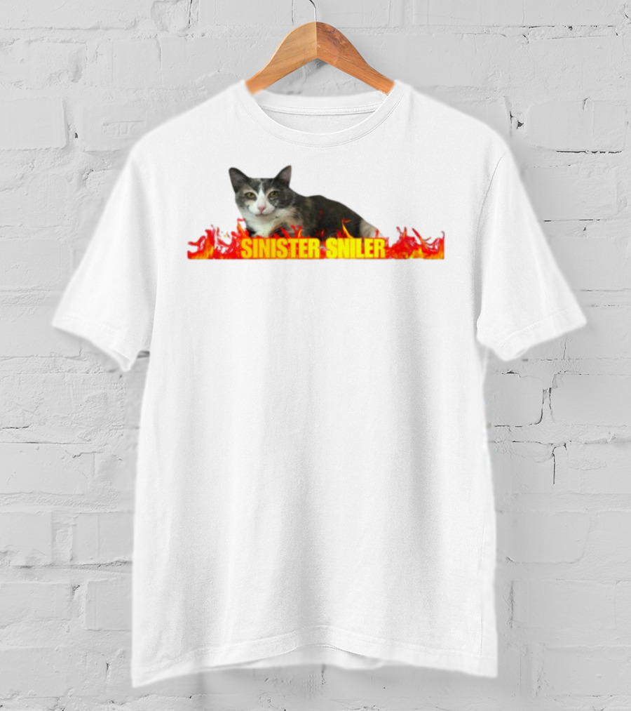 Sinister Sniler Cat With Flames Image T-Shirt