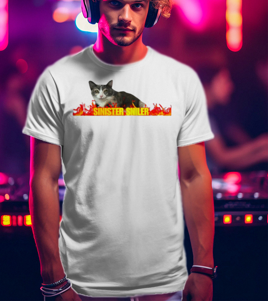 Sinister Sniler Cat With Flames Image T-Shirt