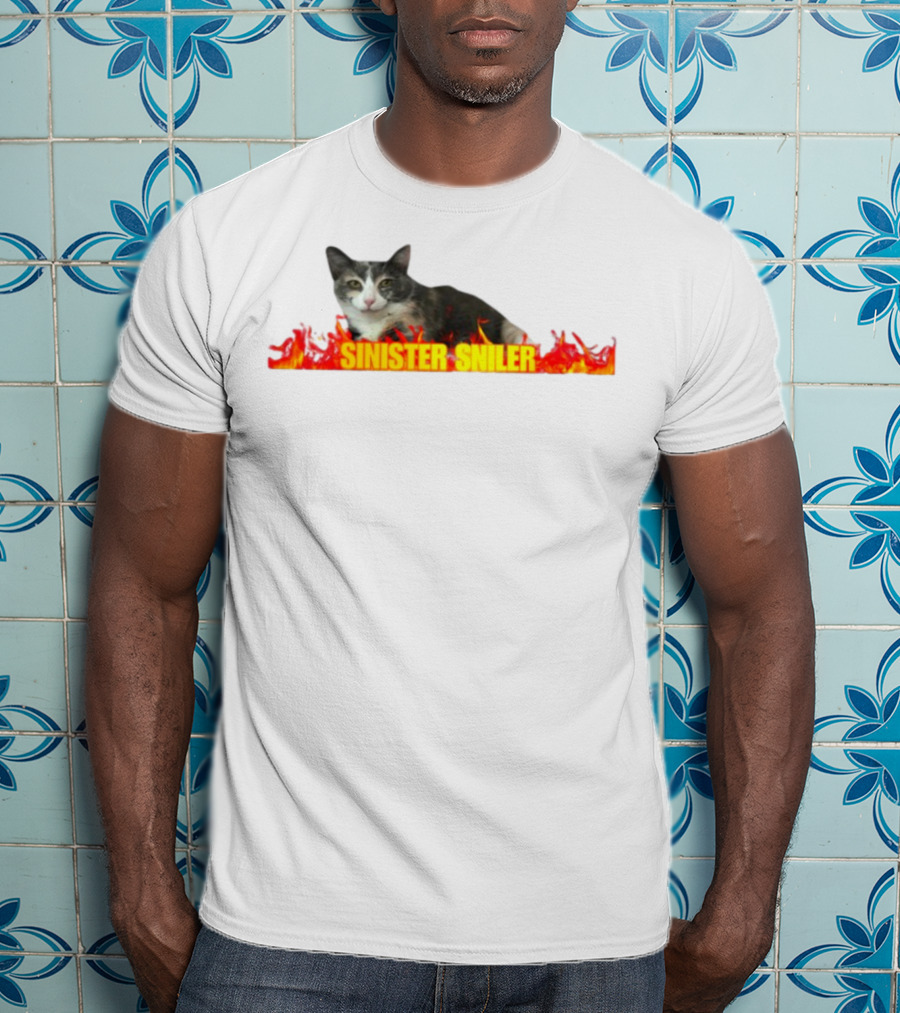Sinister Sniler Cat With Flames Image T-Shirt