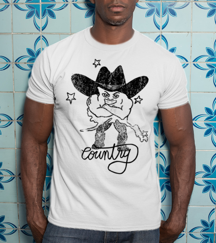 Weird Guy Cowboy With Guitar Retro Style T-Shirt