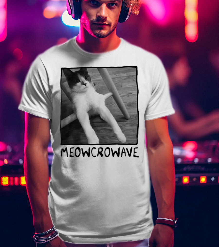 Meowcrowave Cat Humor With Cute Black And White Cat Image T-Shirt