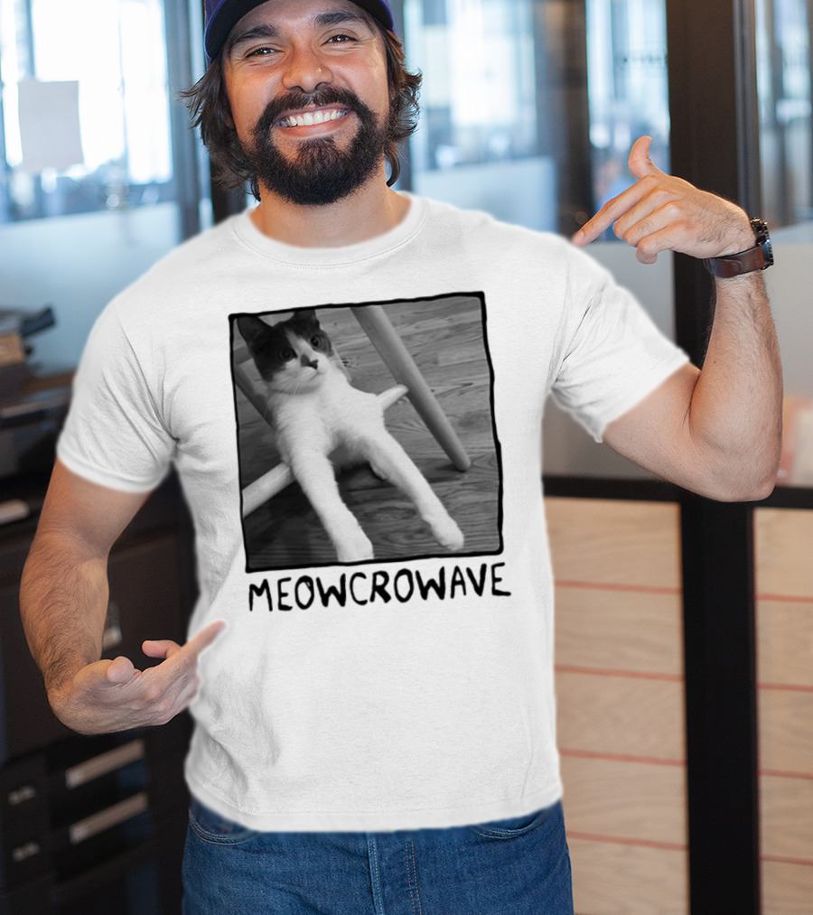 Meowcrowave Cat Humor With Cute Black And White Cat Image T-Shirt
