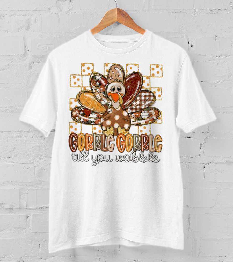 Floral Turkey Gobble Gobble Till You Wobble Thanksgiving 2025 T-Shirt