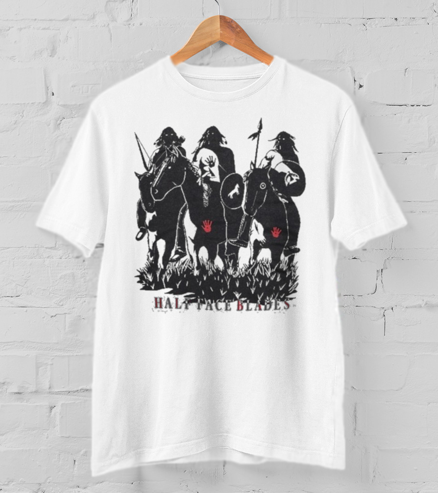 Half Face Blades War Party Red Hands Silhouette T-Shirt