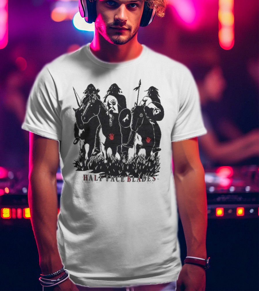 Half Face Blades War Party Red Hands Silhouette T-Shirt