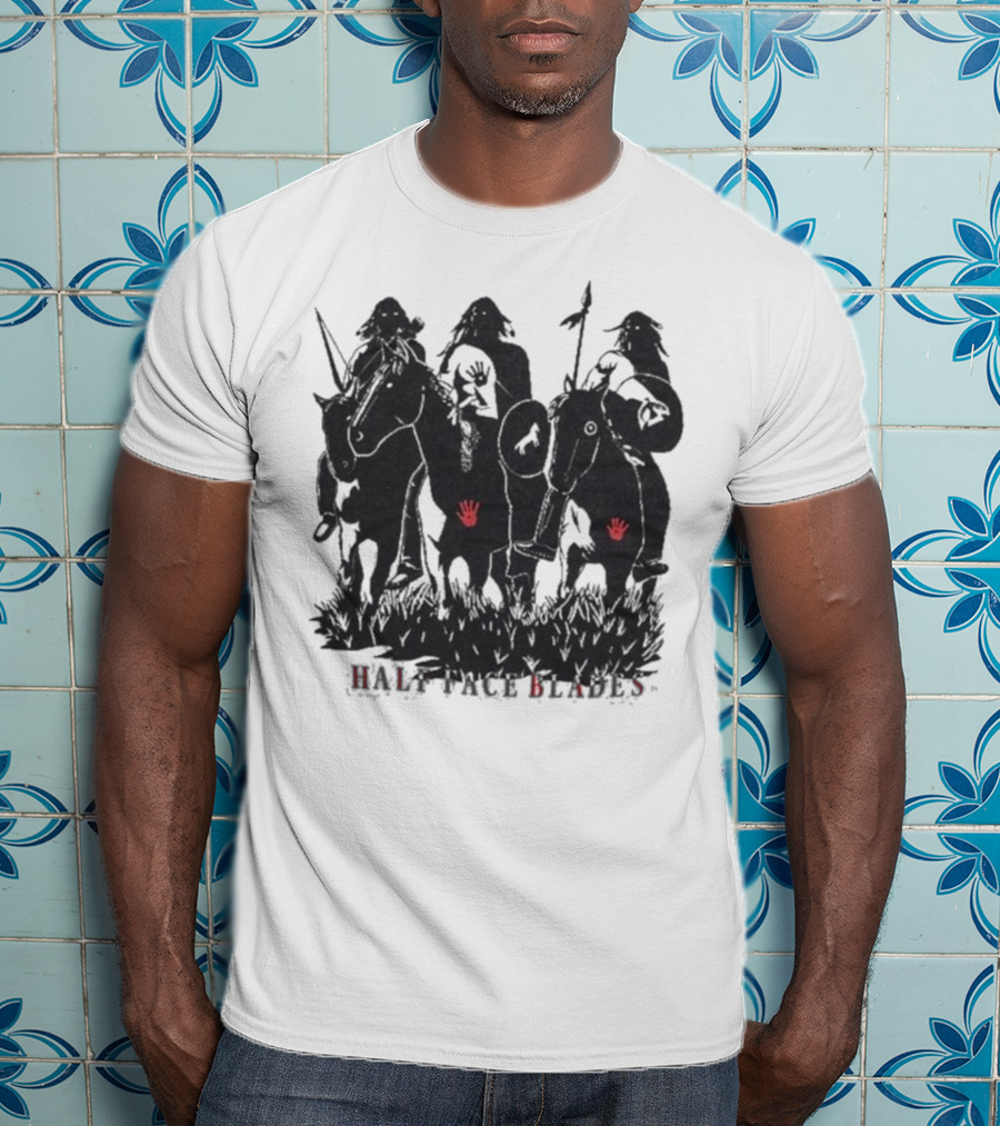 Half Face Blades War Party Red Hands Silhouette T-Shirt
