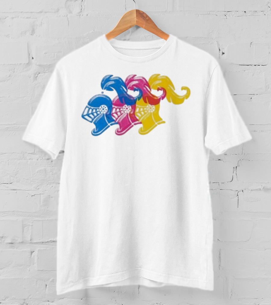 James Boogie Risso Knight Helmet Trio Blue Pink Yellow T-Shirt