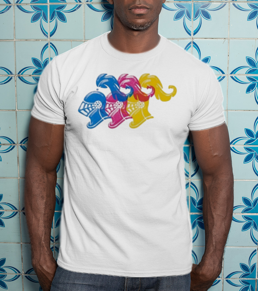 James Boogie Risso Knight Helmet Trio Blue Pink Yellow T-Shirt