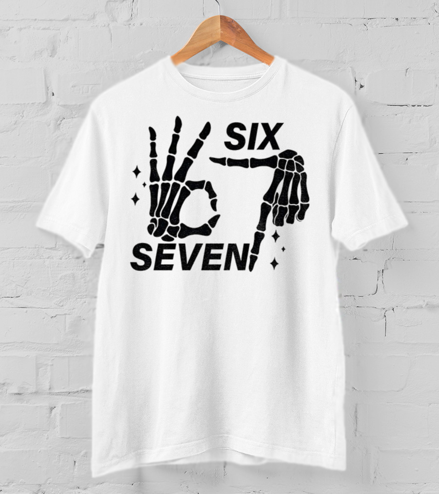 Six Seven Meme Skeleton Hands Funny Halloween T-Shirt