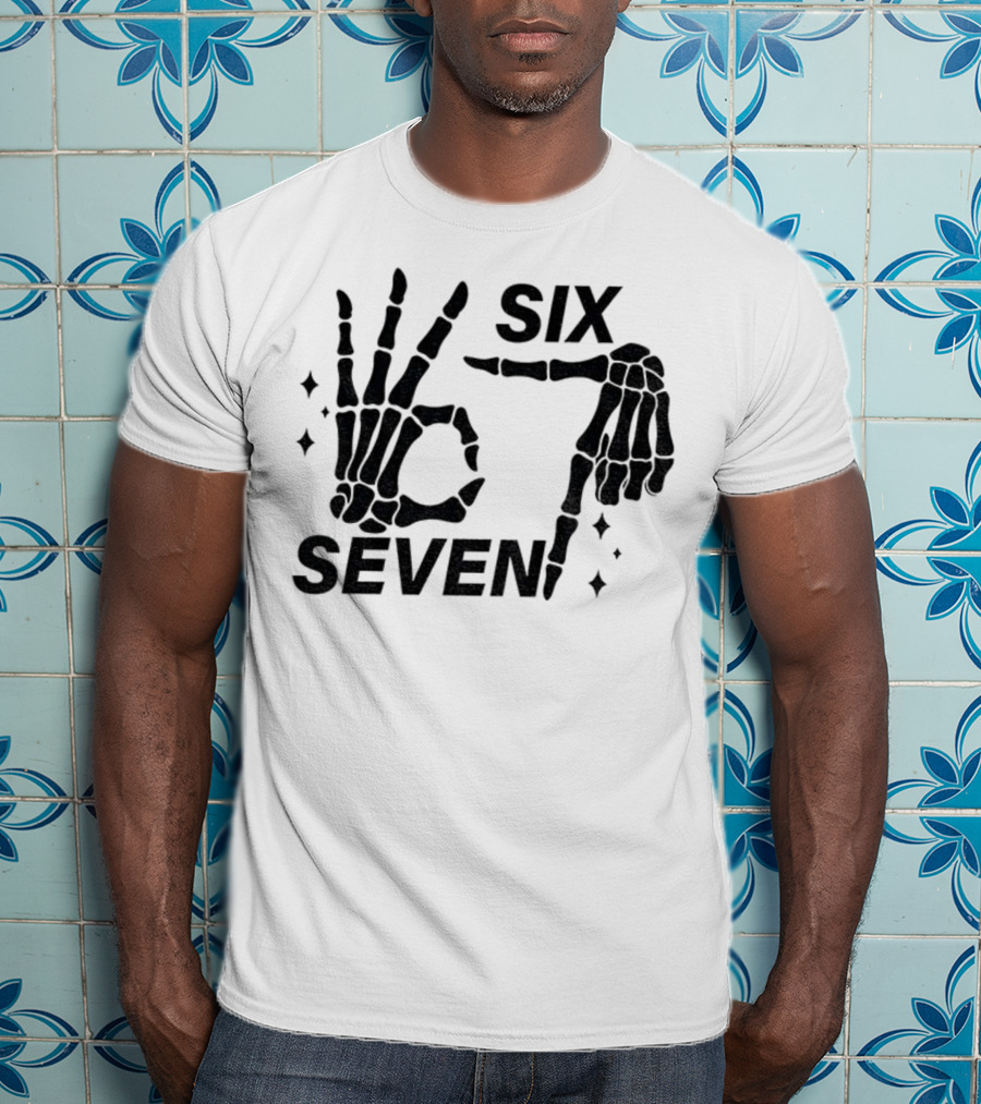 Six Seven Meme Skeleton Hands Funny Halloween T-Shirt