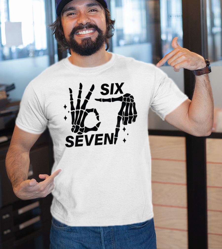 Six Seven Meme Skeleton Hands Funny Halloween T-Shirt
