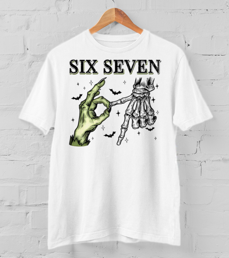 Spooky Season Witch Skeleton Hands Six Seven Meme T-Shirt