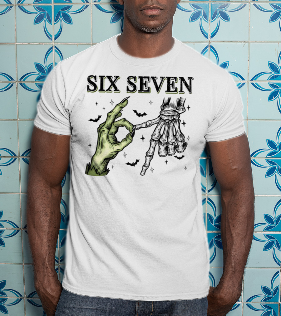 Spooky Season Witch Skeleton Hands Six Seven Meme T-Shirt
