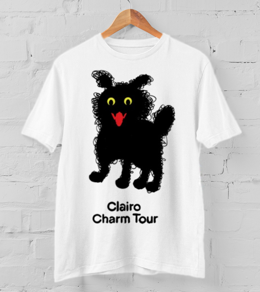Clairo Charm Tour Yellow Eyes Red Tongue Fuzzy Cat T-Shirt