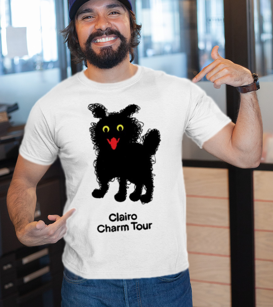 Clairo Charm Tour Yellow Eyes Red Tongue Fuzzy Cat T-Shirt