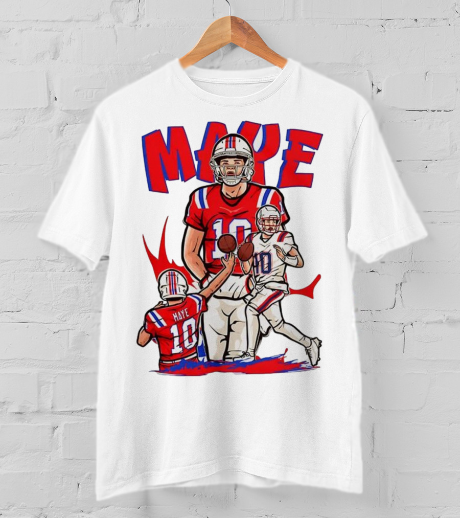 Drake Maye 10 New England Patriots Football Cartoon Style T-Shirt