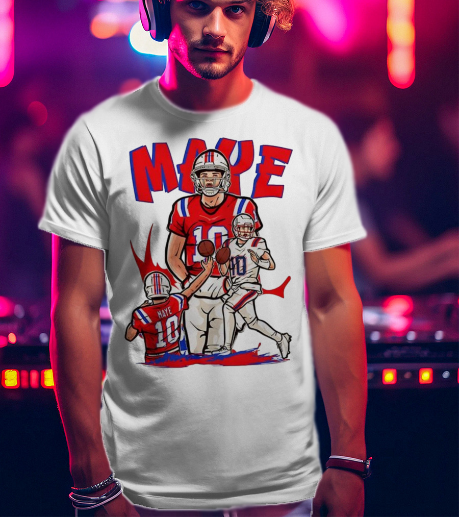 Drake Maye 10 New England Patriots Football Cartoon Style T-Shirt