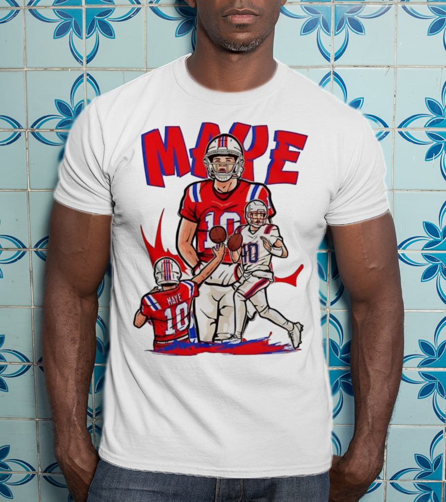 Drake Maye 10 New England Patriots Football Cartoon Style T-Shirt