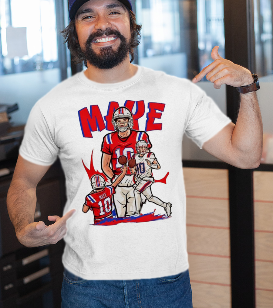 Drake Maye 10 New England Patriots Football Cartoon Style T-Shirt