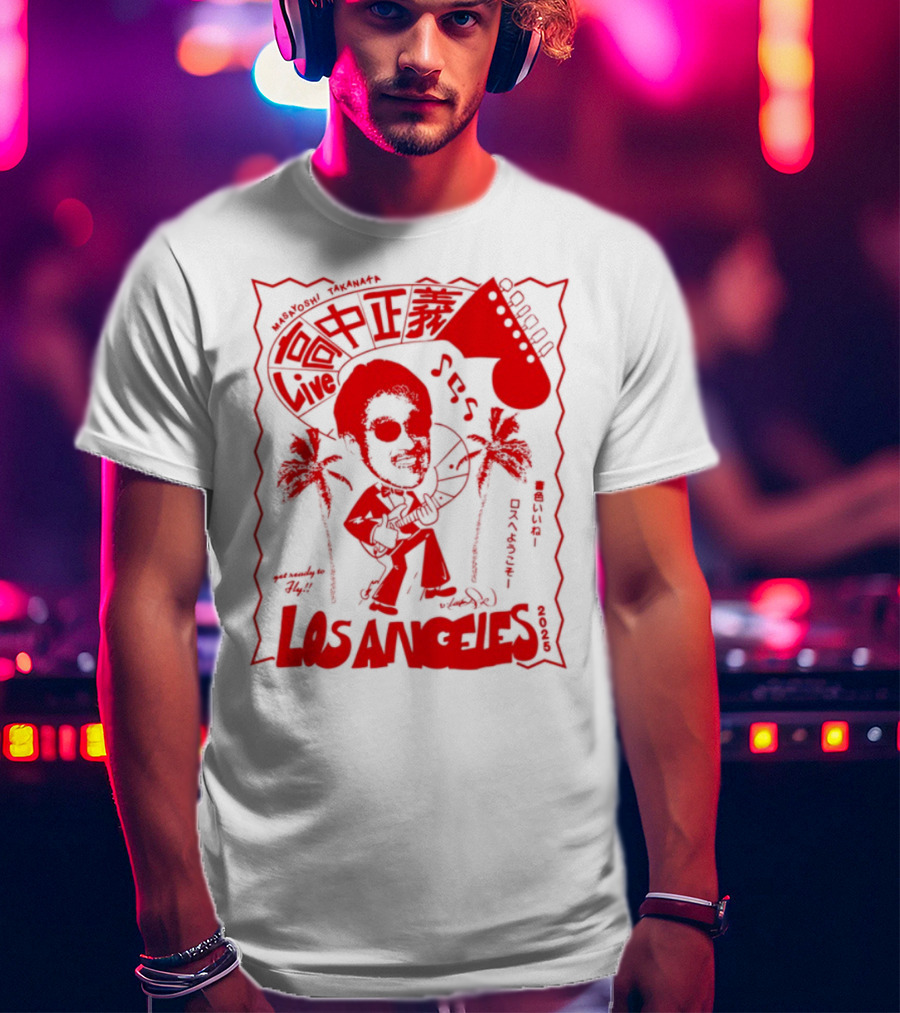 Masayoshi Takanaka Los Angeles Cartoon Guitar Palms T-Shirt