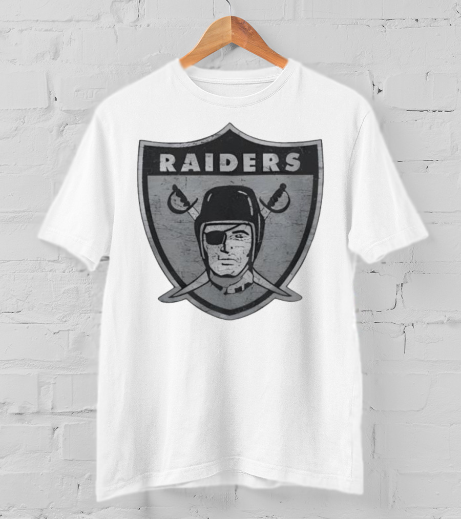 Raiders NFL Football Shield Patch Logo Silver And Black T-Shirt