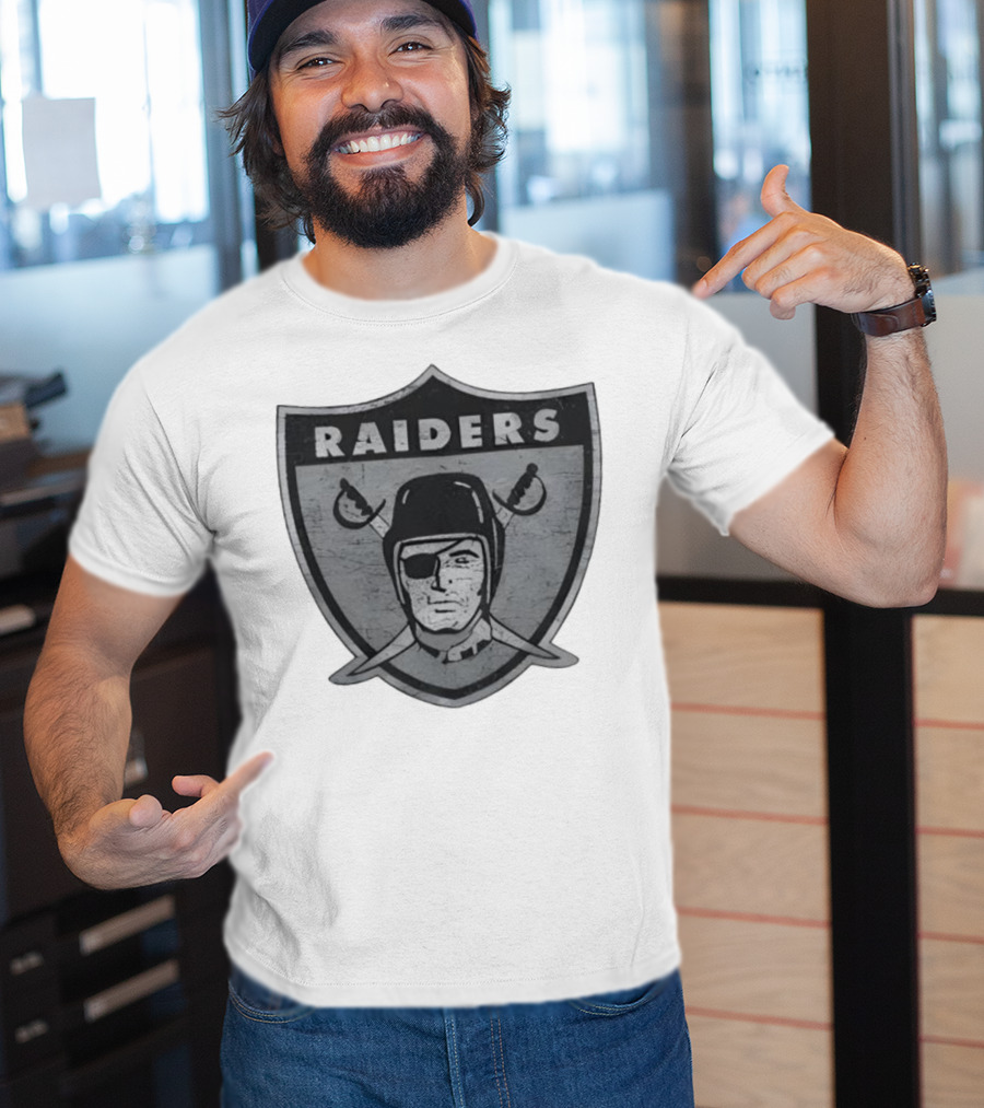 Raiders NFL Football Shield Patch Logo Silver And Black T-Shirt