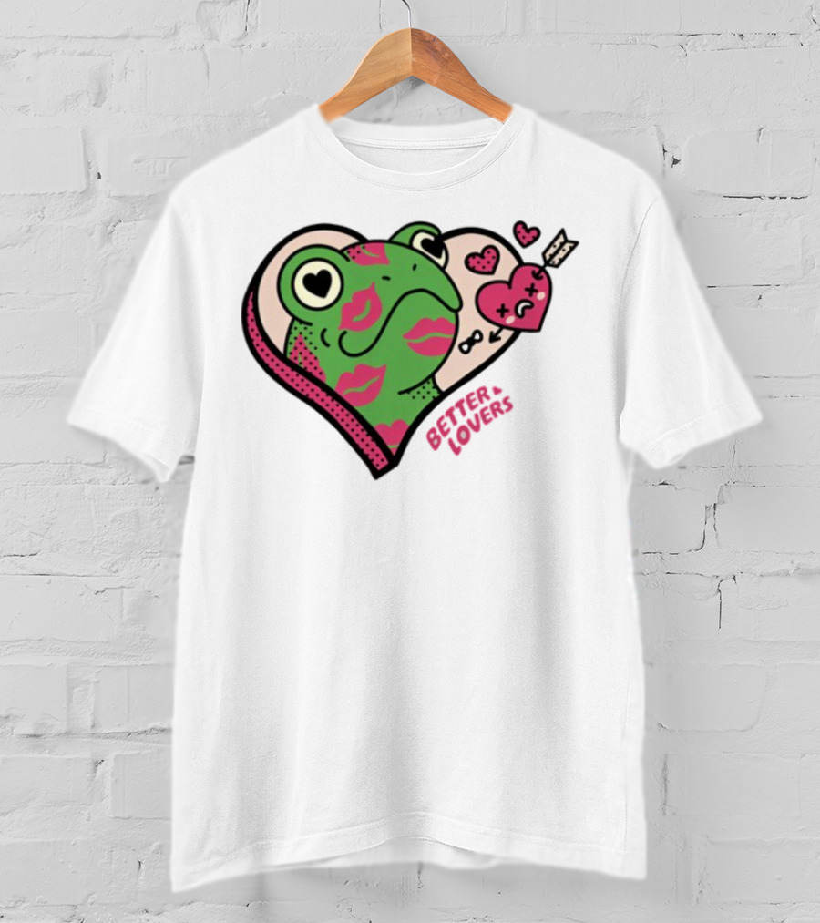 Better Lovers Love Frogs Heart Kisses Fun Graphic T-Shirt