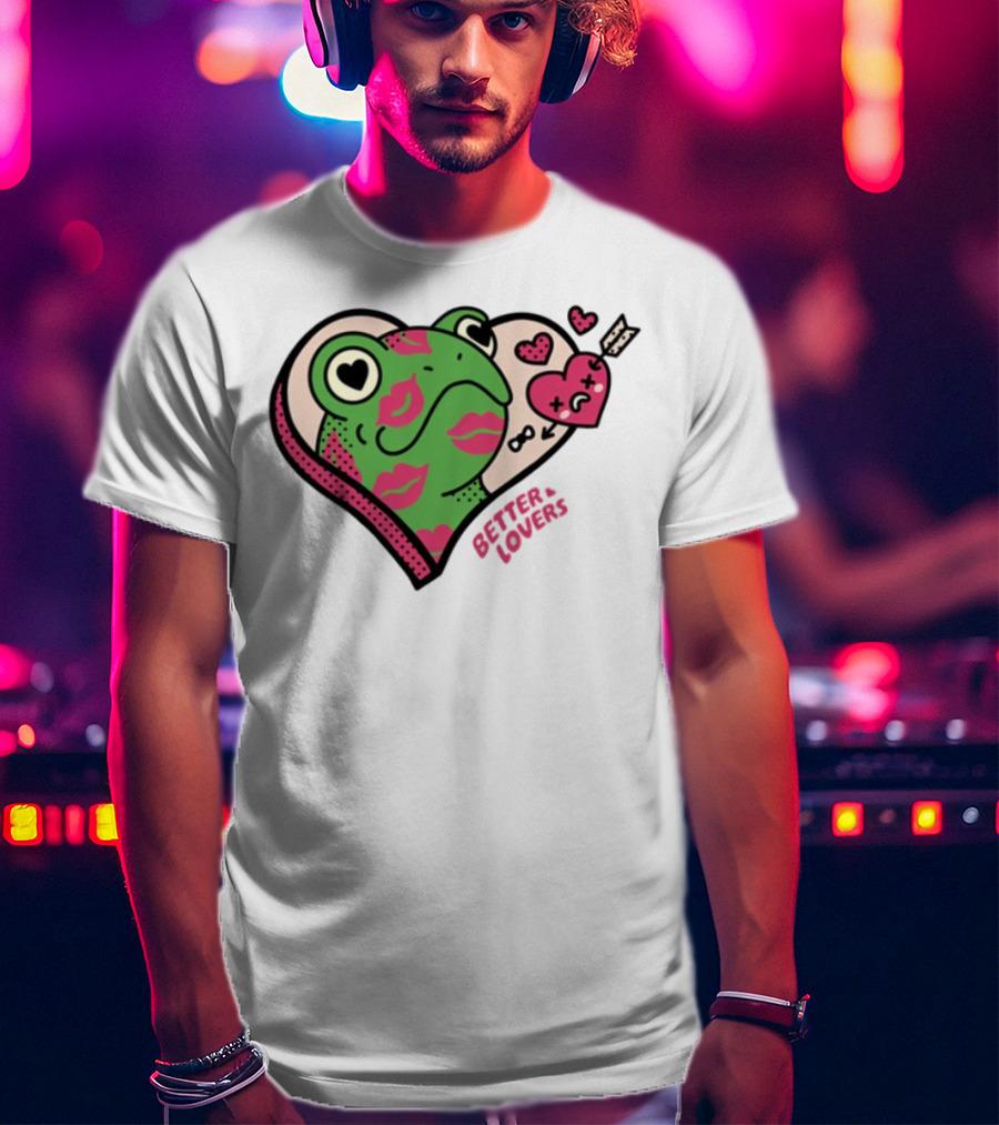 Better Lovers Love Frogs Heart Kisses Fun Graphic T-Shirt