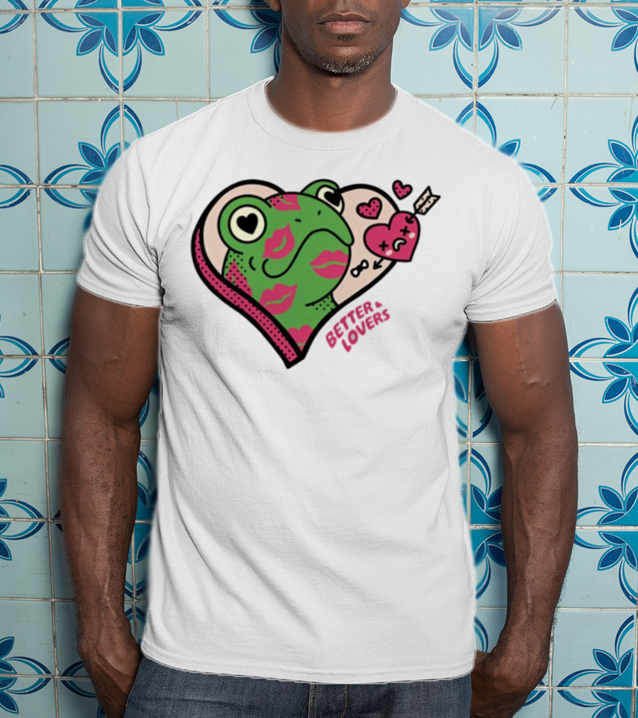 Better Lovers Love Frogs Heart Kisses Fun Graphic T-Shirt