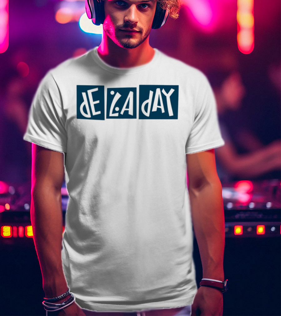 De La Day Text Typography Style In Blue Squares T-Shirt
