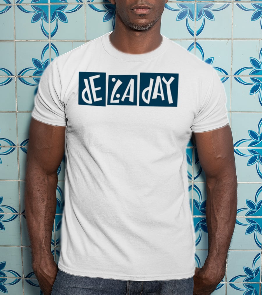 De La Day Text Typography Style In Blue Squares T-Shirt