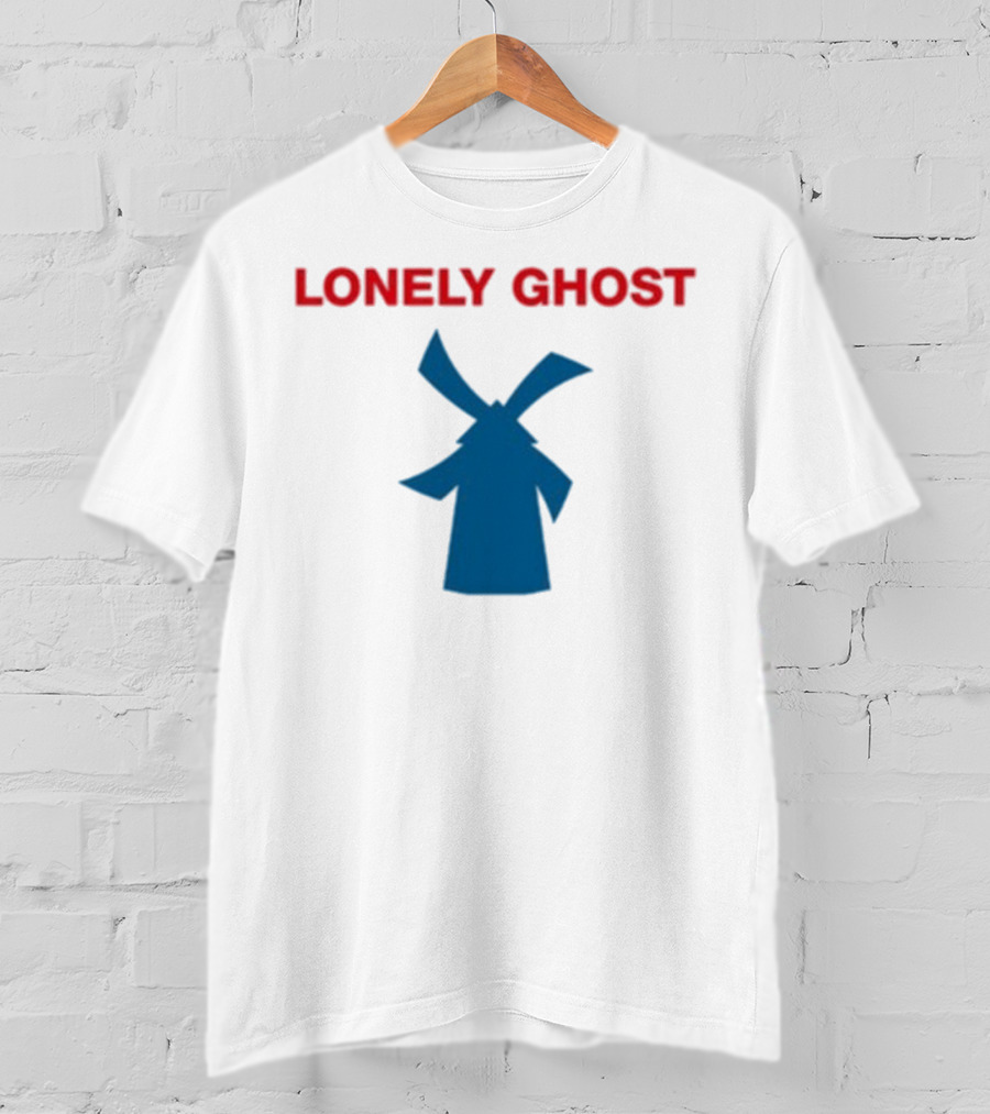 Lonely Ghost Windmill Classic Red Text Blue Silhouette T-Shirt