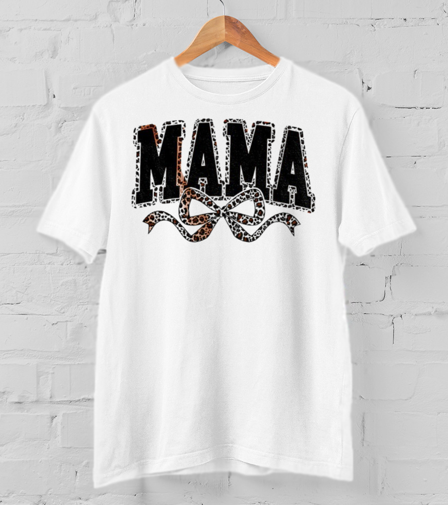 Mama Leopard Print Coquette Bow T-Shirt
