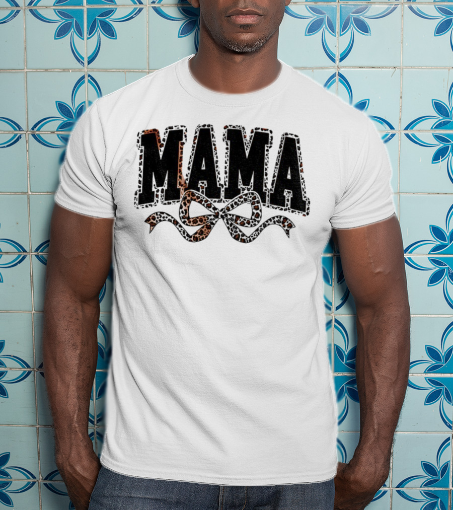 Mama Leopard Print Coquette Bow T-Shirt