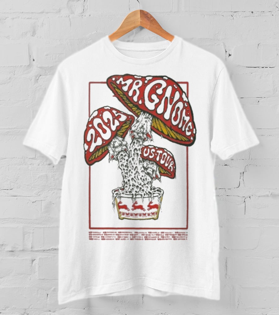 Mr. Gnome 2024 US Tour Mushroom Artwork Retro Psychedelic Print T-Shirt
