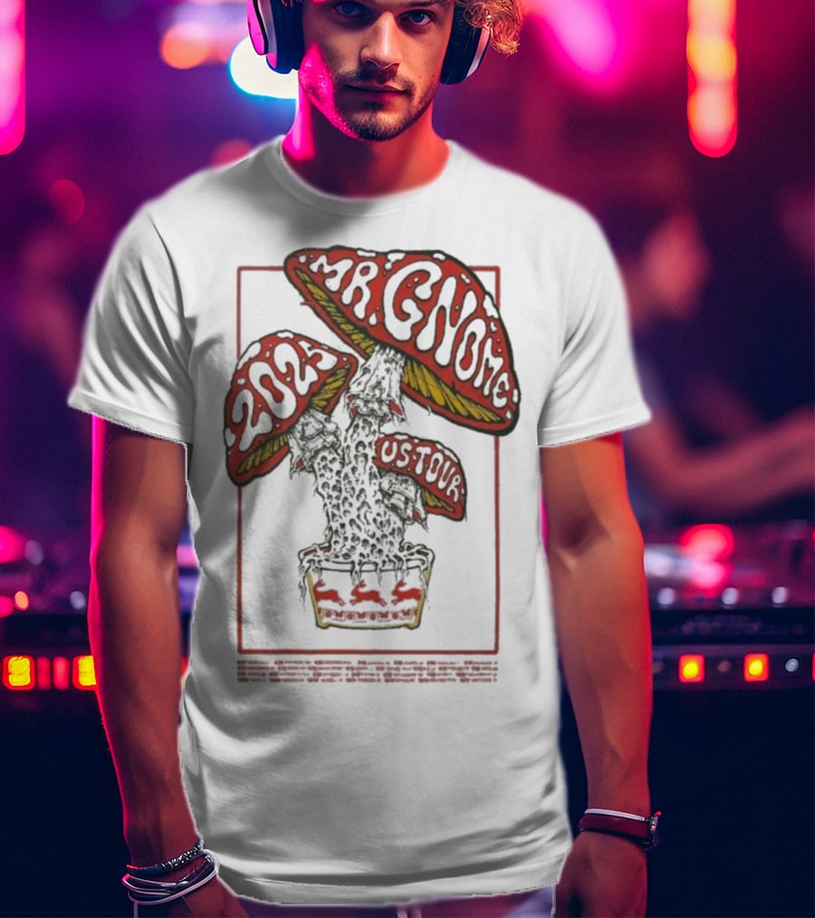 Mr. Gnome 2024 US Tour Mushroom Artwork Retro Psychedelic Print T-Shirt