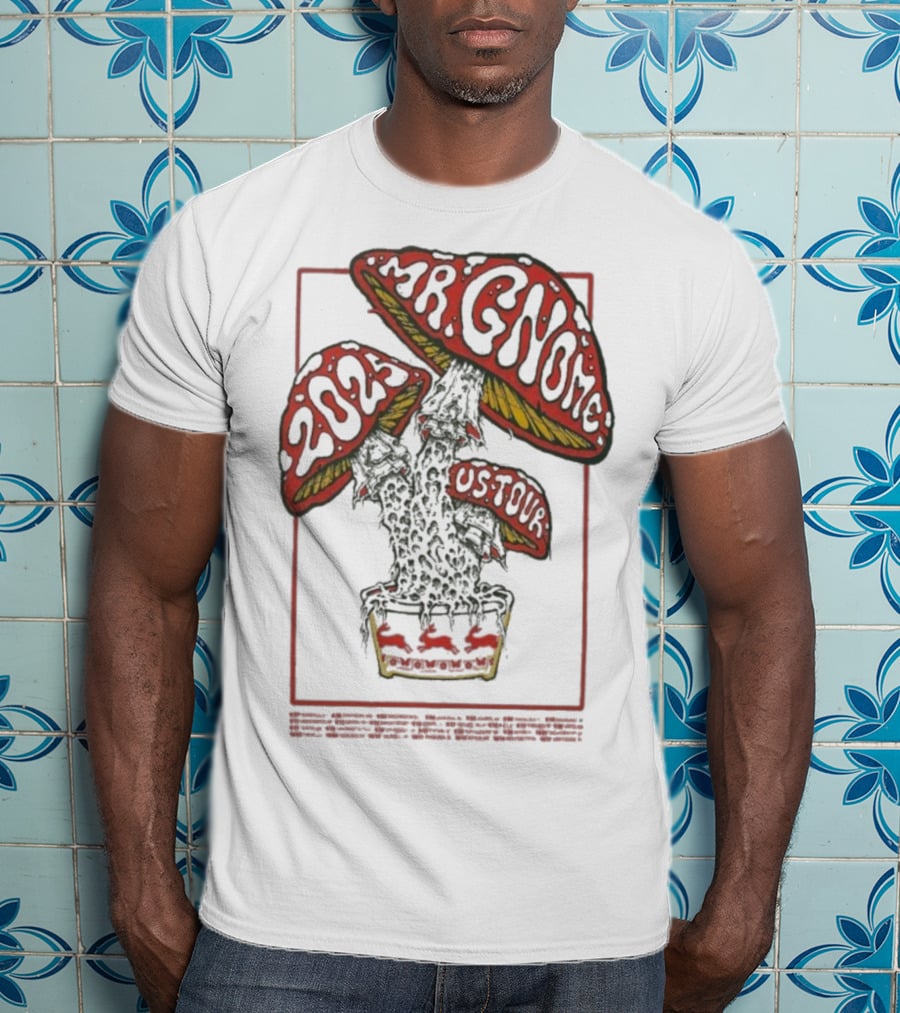 Mr. Gnome 2024 US Tour Mushroom Artwork Retro Psychedelic Print T-Shirt