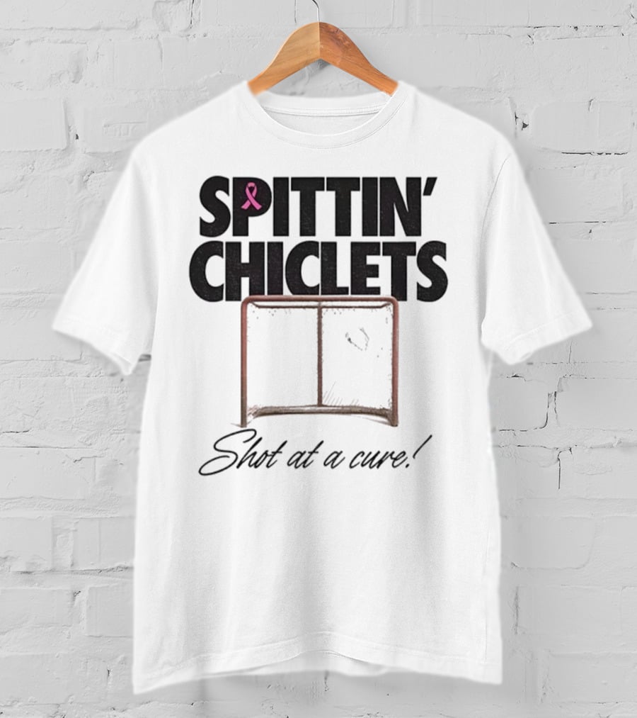 Spittin’ Chiclets Shot At A Cure Hockey Net Pink Ribbon T-Shirt