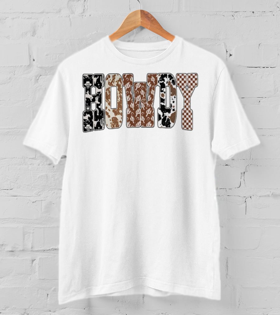 Western Ghost Howdy Cowboy Checkered Halloween Letters T-Shirt