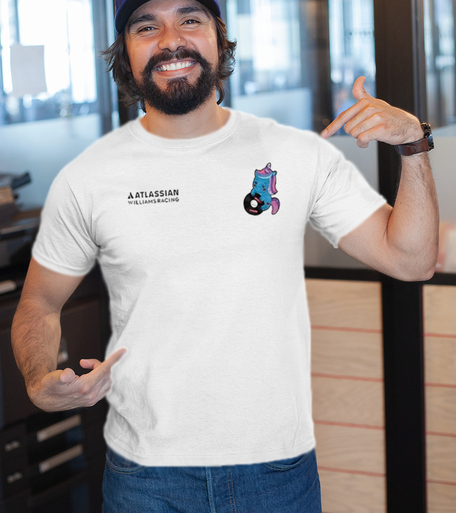 Atlassian Williams Racing Powered By Sparkles Signature Racing Unicorn In Helmet T-Shirt