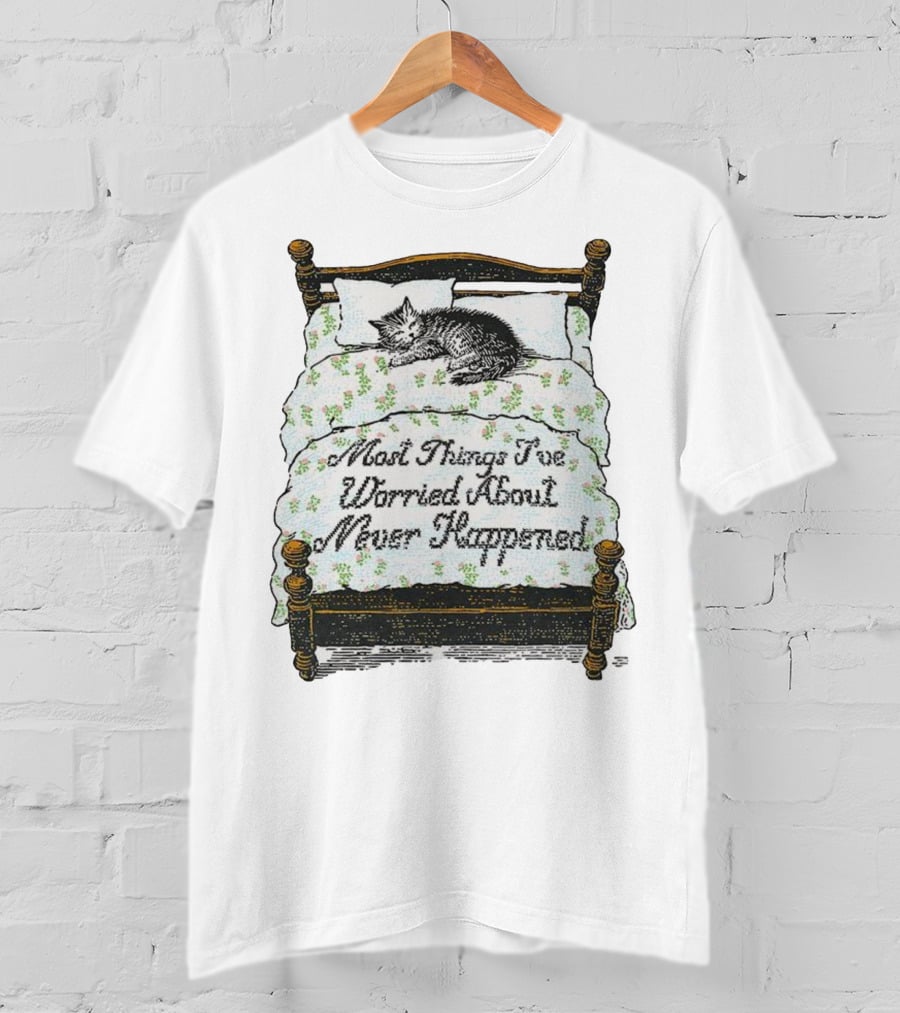 Vintage Cat Sleeps On Bed Most Things I’ve Worried About Never Happened T-Shirt
