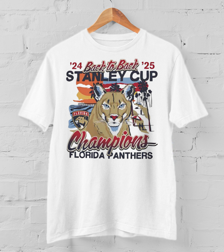 Florida Panthers Back To Back 2024 2025 Stanley Cup Champions Sunset Franklin T-Shirt