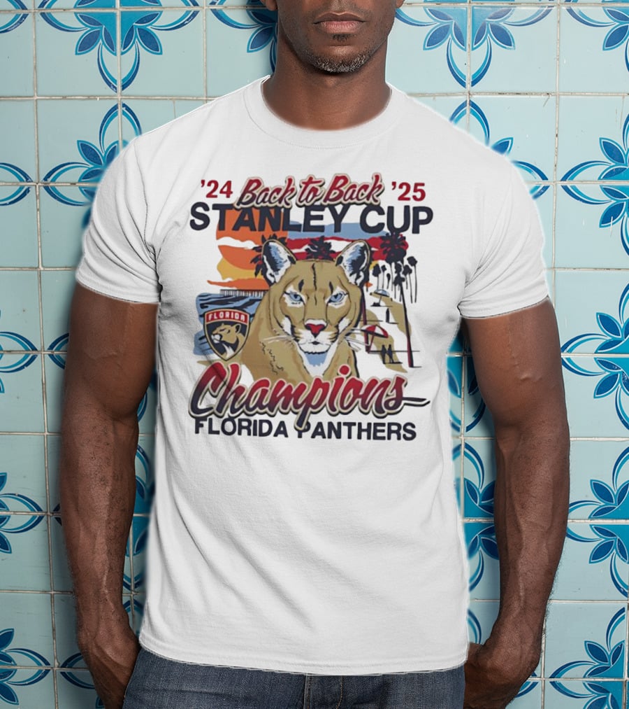 Florida Panthers Back To Back 2024 2025 Stanley Cup Champions Sunset Franklin T-Shirt